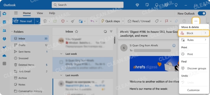Block Sender option in Outlook