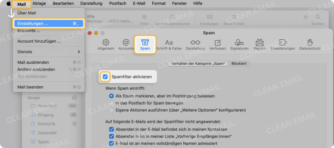 Spam-Filter einrichten in Apple Mail