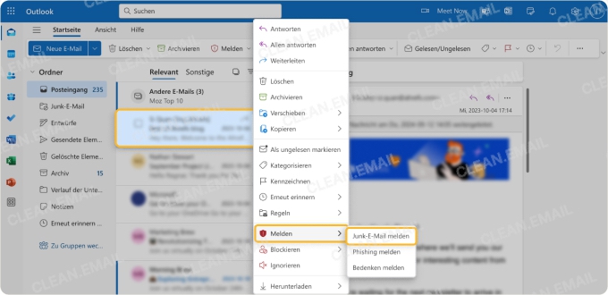 Spam-Mails melden in Outlook