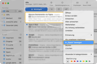 Spam-Mails melden in Apple Mail