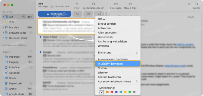 Spam-Mails melden in Apple Mail
