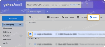 Spam-Mails melden in Yahoo Mail