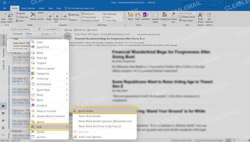 Block emails without opening them