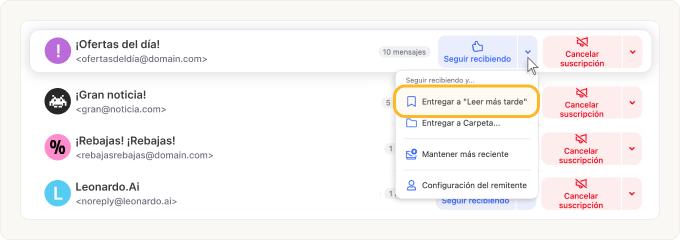 Mover correos a Leer más tarde