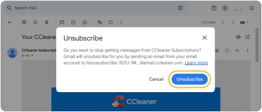 Unsubscribe from an email in Gmail using the link near the sender’s name