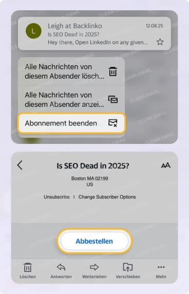 E-Mails in der Yahoo Mobile App abbestellen