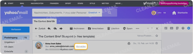 E-Mails auf Yahoo Web abbestellen