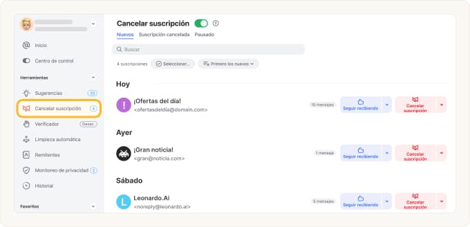 Ver todas las suscripciones en un solo lugar
