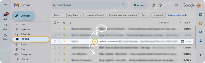 All Mail shows all emails except Spam and Trash