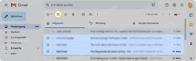 Archivieren einer Nachricht in Gmail auf Desktop