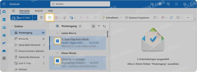Archivieren einer Nachricht in Outlook auf Desktop