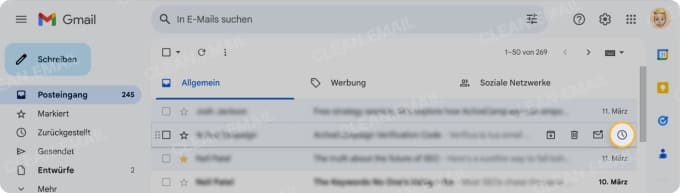 E-Mails für später zurückstellen in Gmail auf Desktop