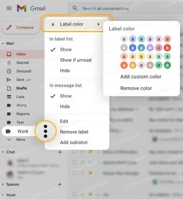 Gmail labels with color-coding for organizing and identifying emails