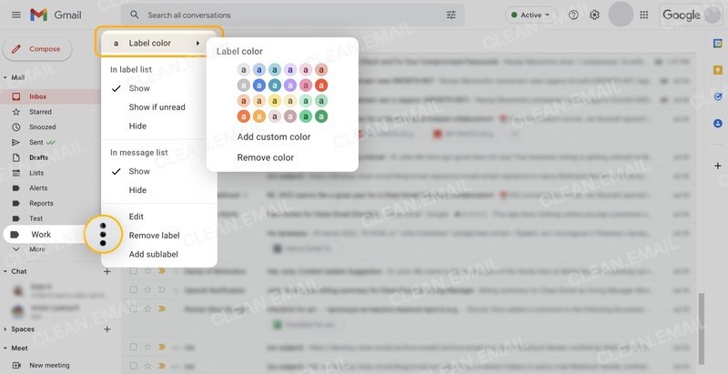 Gmail labels with color-coding for organizing and identifying emails