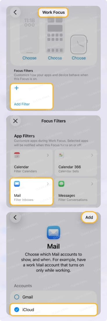 How to add an email account in the Mail app to your Focus