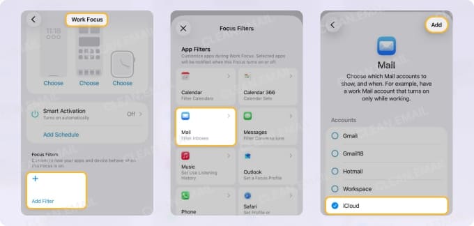 How to add an email account in the Mail app to your Focus