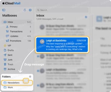 Email Move Message options for organizing emails into folders