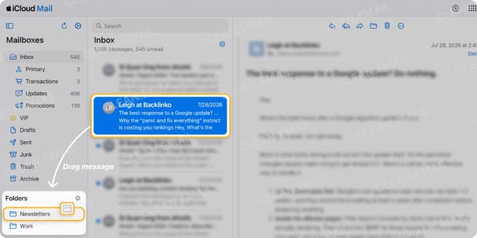 Email Move Message options for organizing emails into folders
