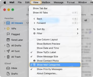 On Mac, choose an inbox and go to View → Show Mail Categories