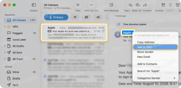 iCloud Mail VIP mailbox for important senders
