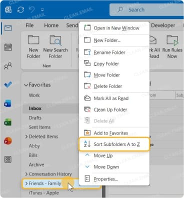 How to alphabetize folders in Outlook