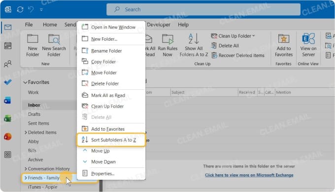 How to alphabetize folders in Outlook