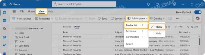 How to reorder folders in New Outlook