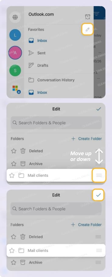 How to reorder folders in Outlook on mobile