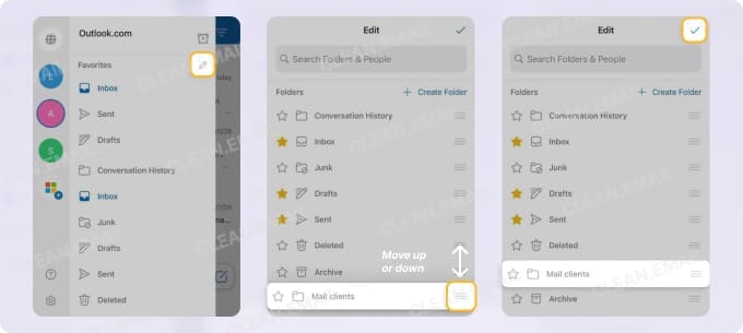 How to reorder folders in Outlook on mobile