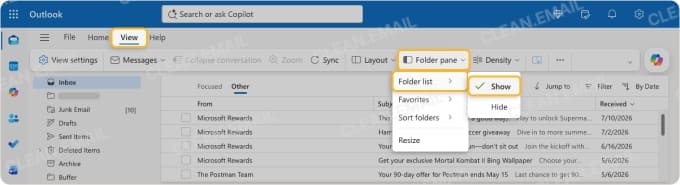 How to reorder folders in Outlook on the web