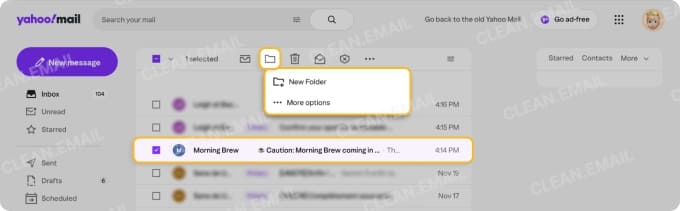 Move emails that require action or future reference to the appropriate folder
