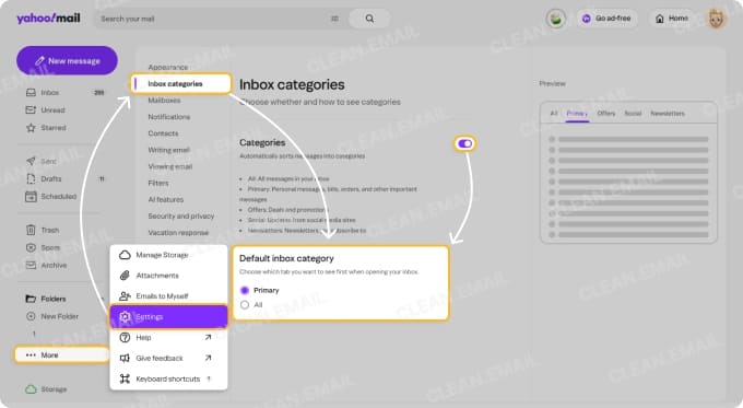 Enabling Categories in Yahoo Mail on the web