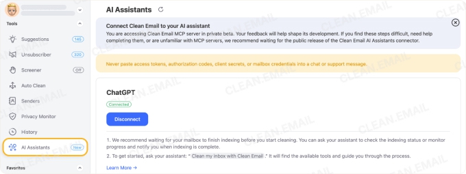 Manage email with AI Assistants through Clean Email