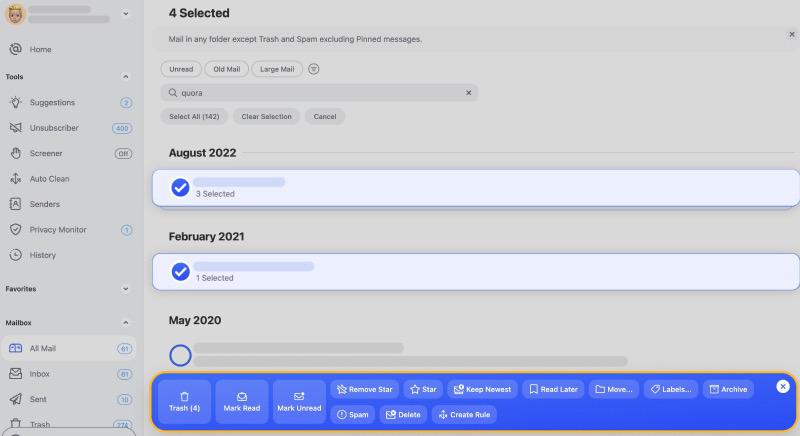 Apply actions to emails with Clean Email