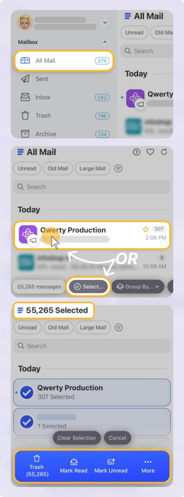 Bulk select 10,000+ emails with Clean Email