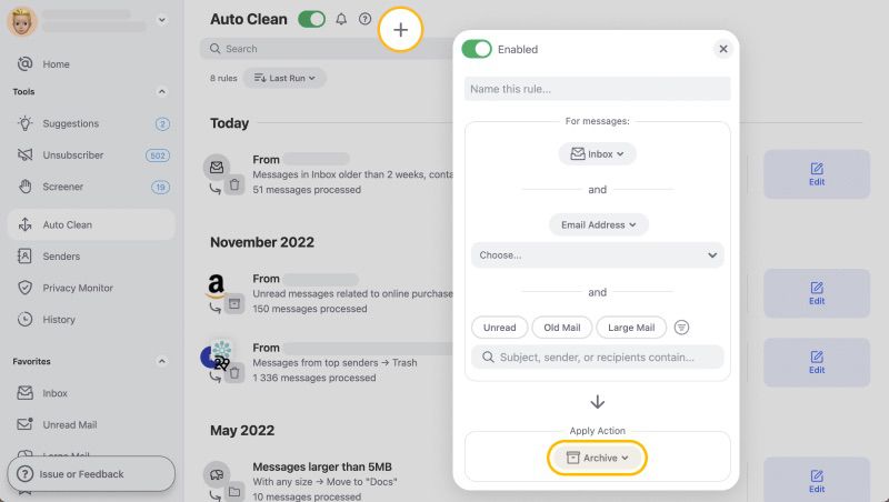 Automatically archive emails with Auto Clean in Clean Email