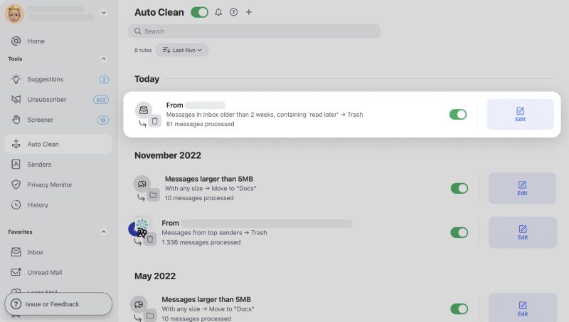 Automatically move emails with Auto Clean in Clean Email