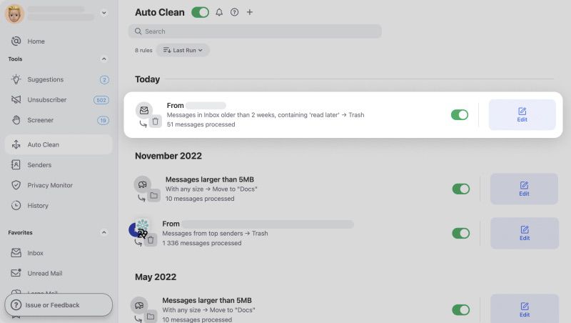 Set up Auto Clean rules for your emails with Clean Email