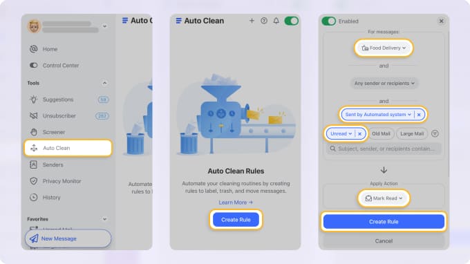 Set up automated mailbox rules in Clean Email
