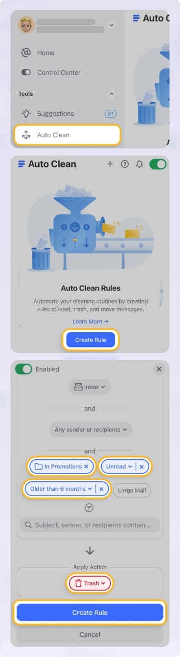 Customizable Automated Rules in Clean Email