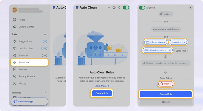 Customizable Automated Rules in Clean Email