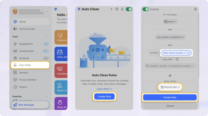 Create automated rules to remove stars from old emails in Clean Email