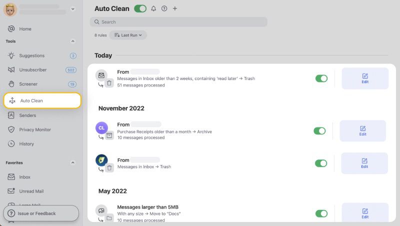 Auto Clean emails with Clean Email