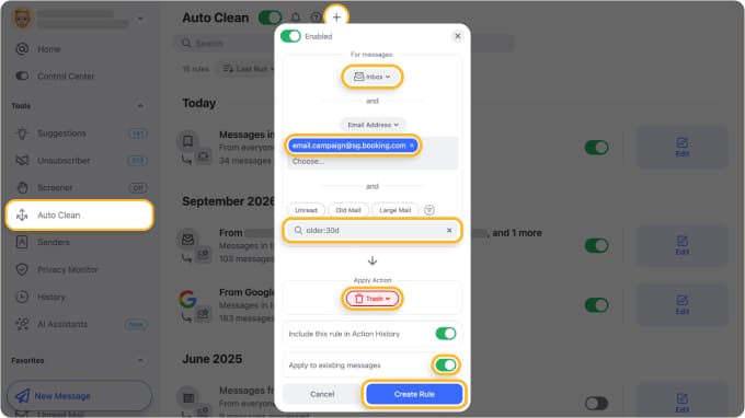 Clean Email Auto Clean rule for a newsletter folder