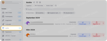 Archivierte Gmail-Nachrichten schnell in Clean Email finden auf Desktop