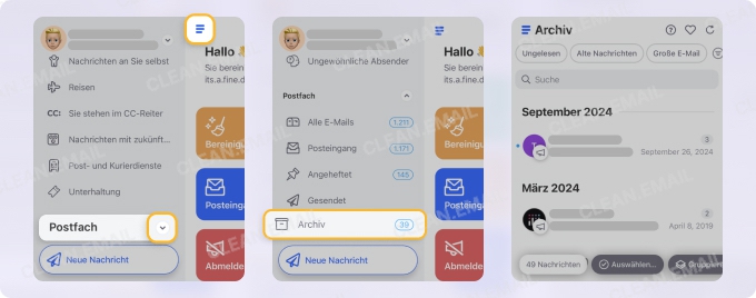 Archivierte Gmail-Nachrichten schnell in Clean Email finden auf Mobilgeräten
