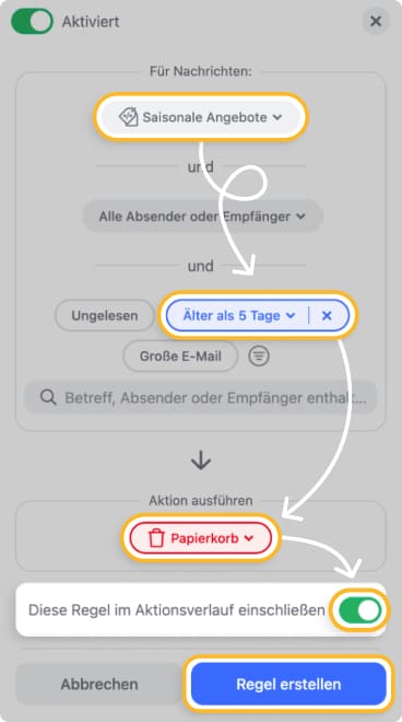 Automatische Regeln mit der Funktion Smart Folder in Clean Email