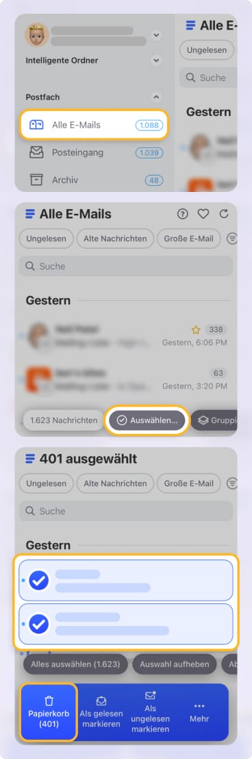 So löschen Sie alle E-Mails eines Absenders mit Clean Email