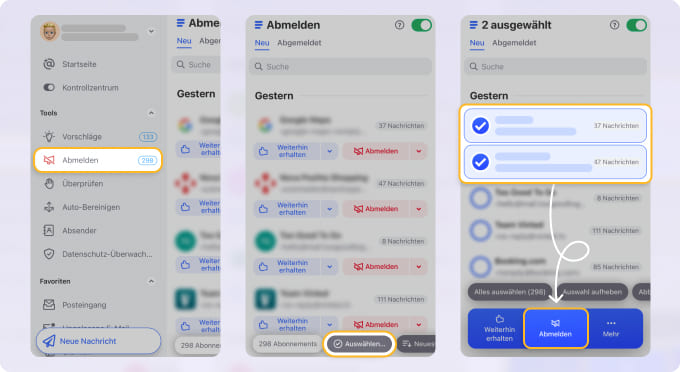 Mehrere Absender in einem Schritt in Clean Email abmelden