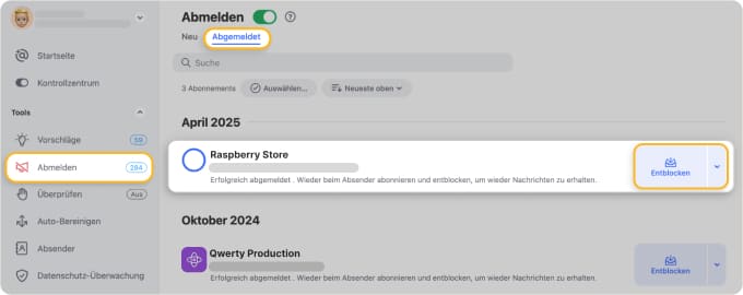 Wiederanmelden oder Abmelden rückgängig machen in Clean Email